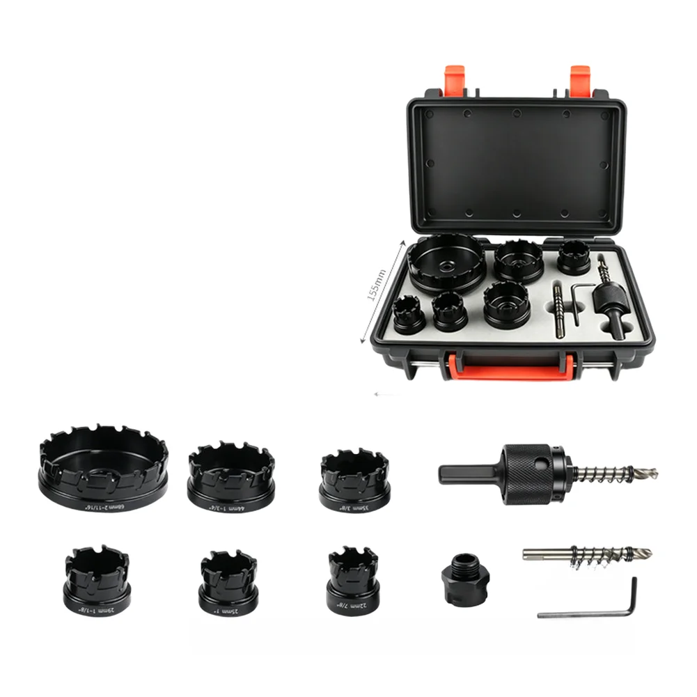 Alloy Hole Saw Set 10 Pieces Including Sizes 22 25 32 38 44 51 57 60 64 68mm for For metal Sheet Drilling Applications