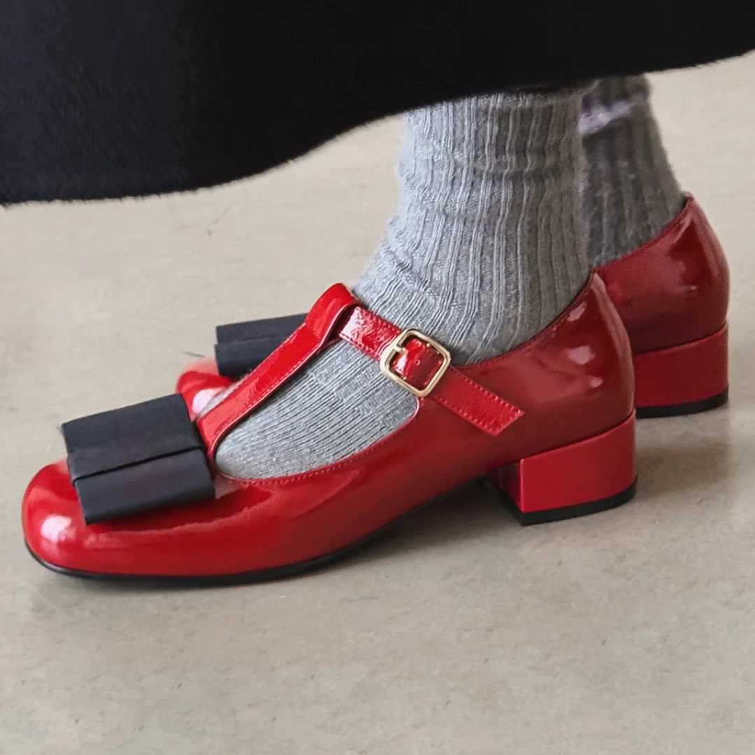 

Женские туфли-лодочки Мэри Джейн из натуральной кожи с Т-образным ремешком и милым бантиком, высококачественные мягкие удобные туфли на низком каблуке толщиной 3,5 см