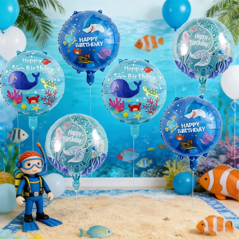 6pcs Ocean Theme Party Balloons Set Mermaid Shark Whale Designs Birthday Underwater World Celebrations Summer Party Decorations