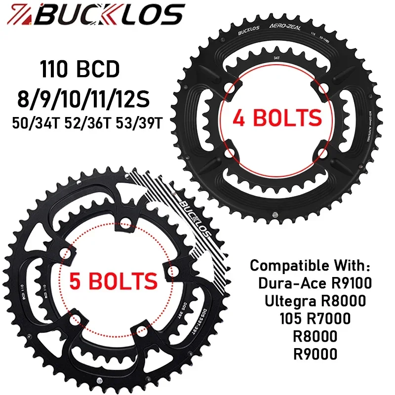 BUCKLOS 110 BCD Road Bike Chainring 50-34T 52-36T 53-39T Road Bicycle Crown Double Speed 110BCD Bike Chainwheel for SHIMANO