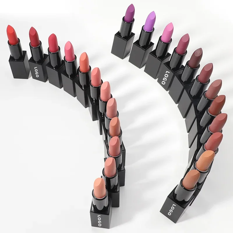 Custom 24colors Matte Waterproof Lipstick Non-stick Cup Long Lasting Non-fading Color Sexy Lips Beauty Makeup Cosmetics Bulk