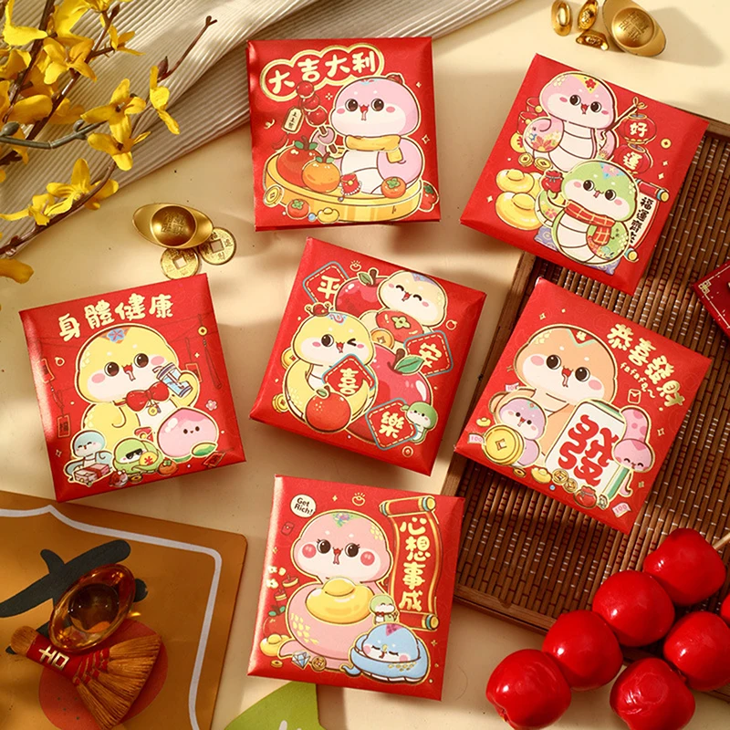 6Pcs 2025 Snake Year Spring Festival Red Envelopes New Year Lucky Money Bag Red Packets Lunar Year Decoration Gifts