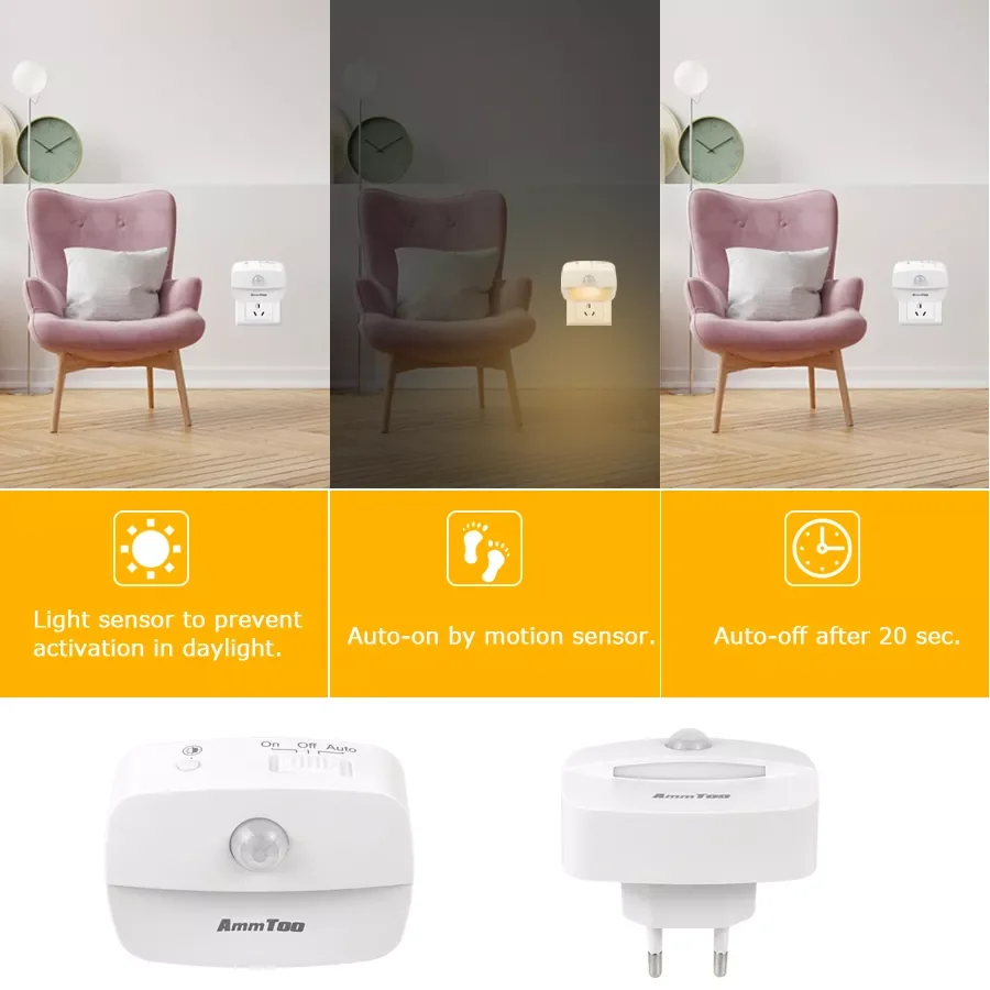Luz LED de noche con enchufe inteligente, Sensor de movimiento de 240V, lámpara de pared con Sensor, para dormitorio, pasillo, WC, novedad