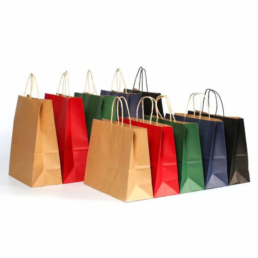 

5Pcs Kraft Paper Gift Tote Bags with Handle 32cmx26cm Takeaway Packaging Bags Wedding Favor Gift Candy Bag Birthday Baby Shower