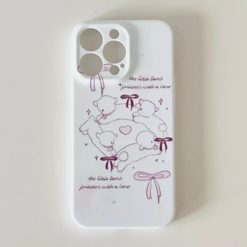 Funda de Teléfono con Diseño de Lazo de Cordero Rosa para iPhone 17 Air, 16E, 15 Pro Max, 14 Plus, 13, 12 Mini, 11, 16 Plus, XR, Carcasa Rígida de Acrílico y PC