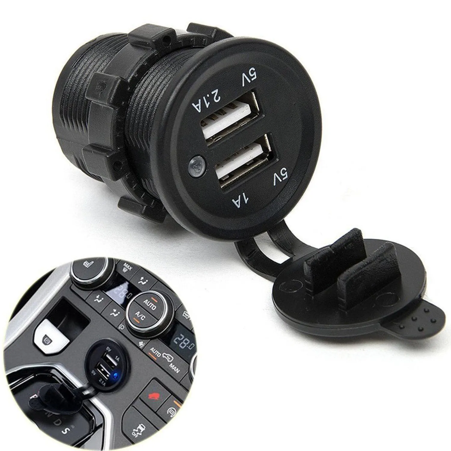 M93K-12V Dual Usb Car Cigarette Lighter Socket Splitter Plug Adapter Power