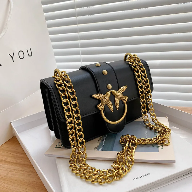 

2026 Vintage Swallow Bird Classic Chain Square Bag 2026 Unique Small Crossbody Shoulder Bag High Quality Leather Purse Retro Chi