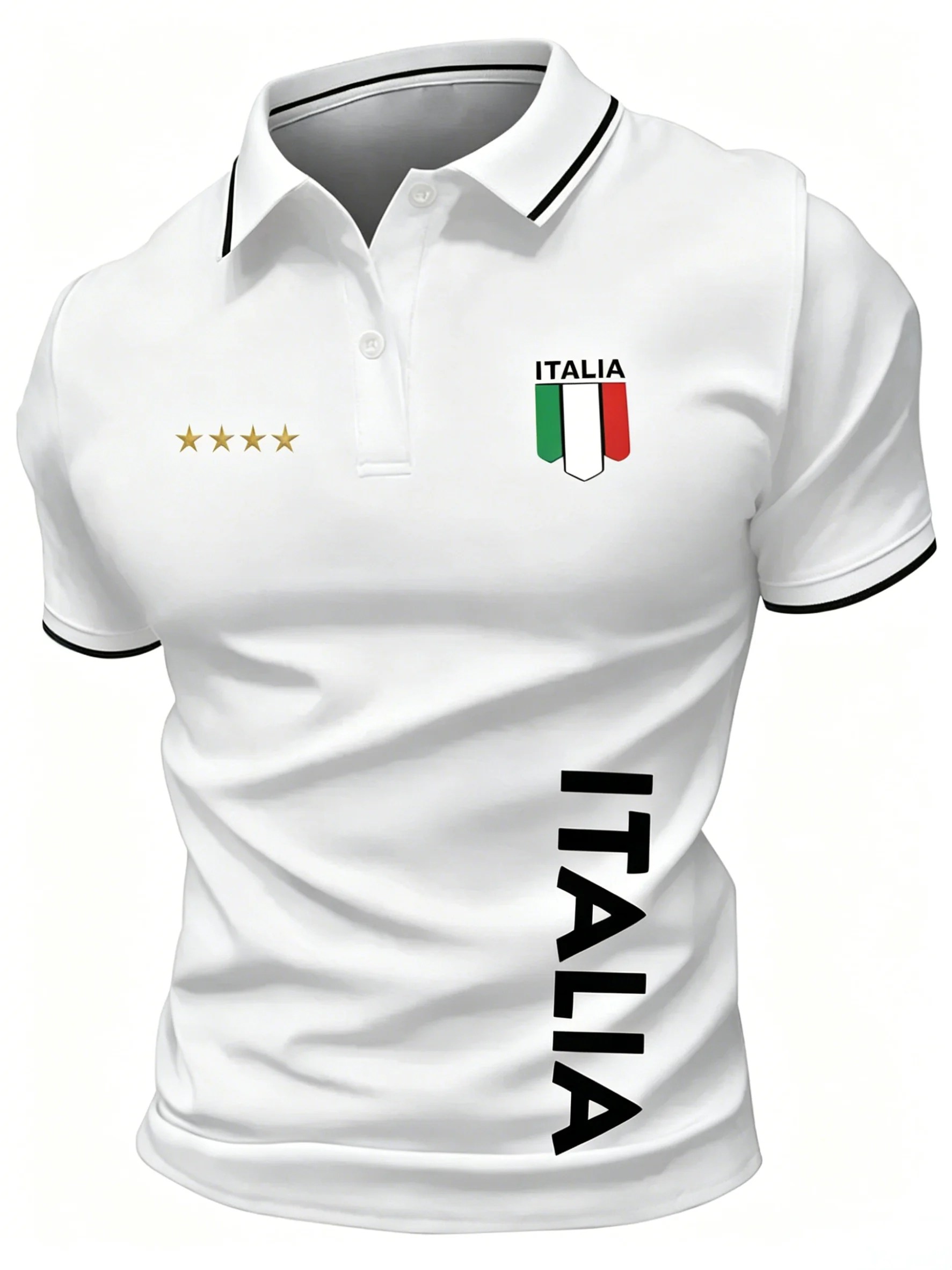 American men's summer golf striped Italian letter print comfortable and breathable polo short sleeved T-shirt outdoor casual top
