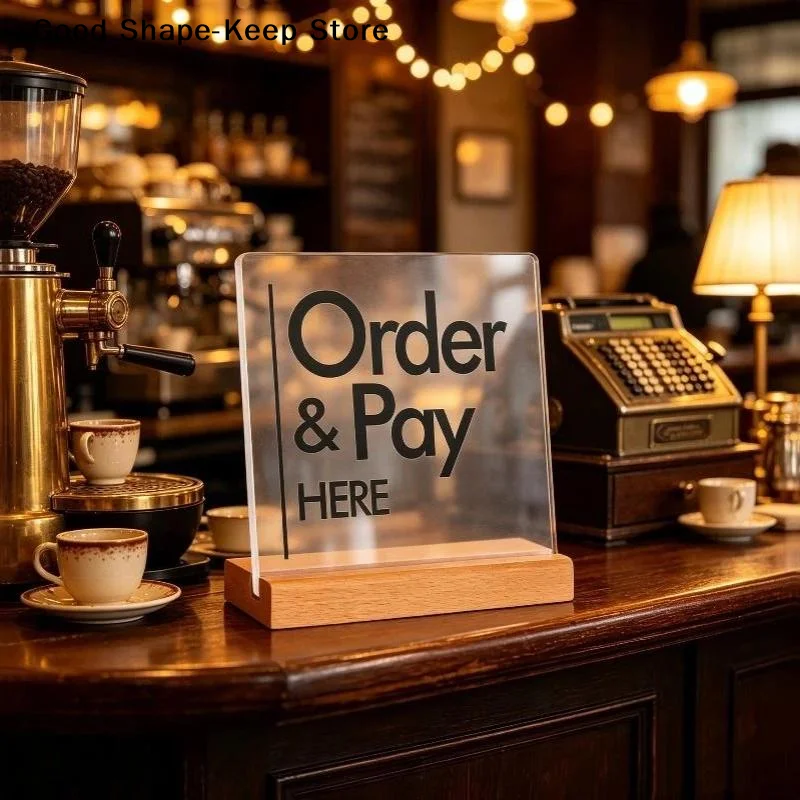 dailyAcrylic Order And Pay Here Sign With Durable Wood Base Clear Print Double SidedDaily products