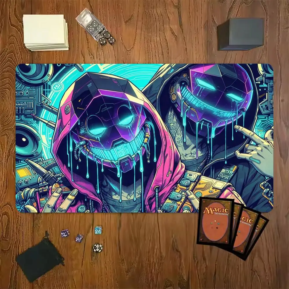 Drip Effect Twin Mages Mouse Pad Card Playmat Stitched with Magic Zones Tabletop for MTG/TCG Card Battle Commander Gaming Mat