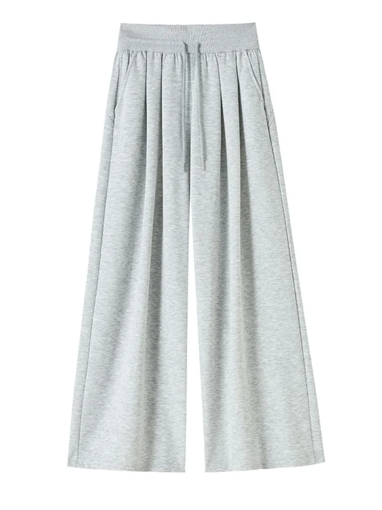 Calça esportiva americana retrô ey feminina, cintura alta, perna reta, perna larga, algodão, primavera, outono, controle de abdômen