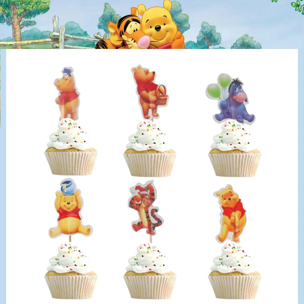 Decoración de fiesta de cumpleaños de Disney Winnie the Pooh, adorno para pastel de feliz cumpleaños, taza de oso Pooh, bandera para pastel,