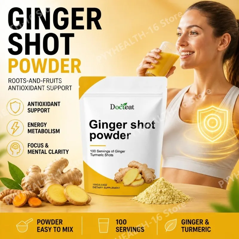 Docteat Ginger Turmeric Shot Powder Drink Mix, Energy & Metabolism Support, Immune & Antioxidant Boost, Ginseng, Beet Root, 100g