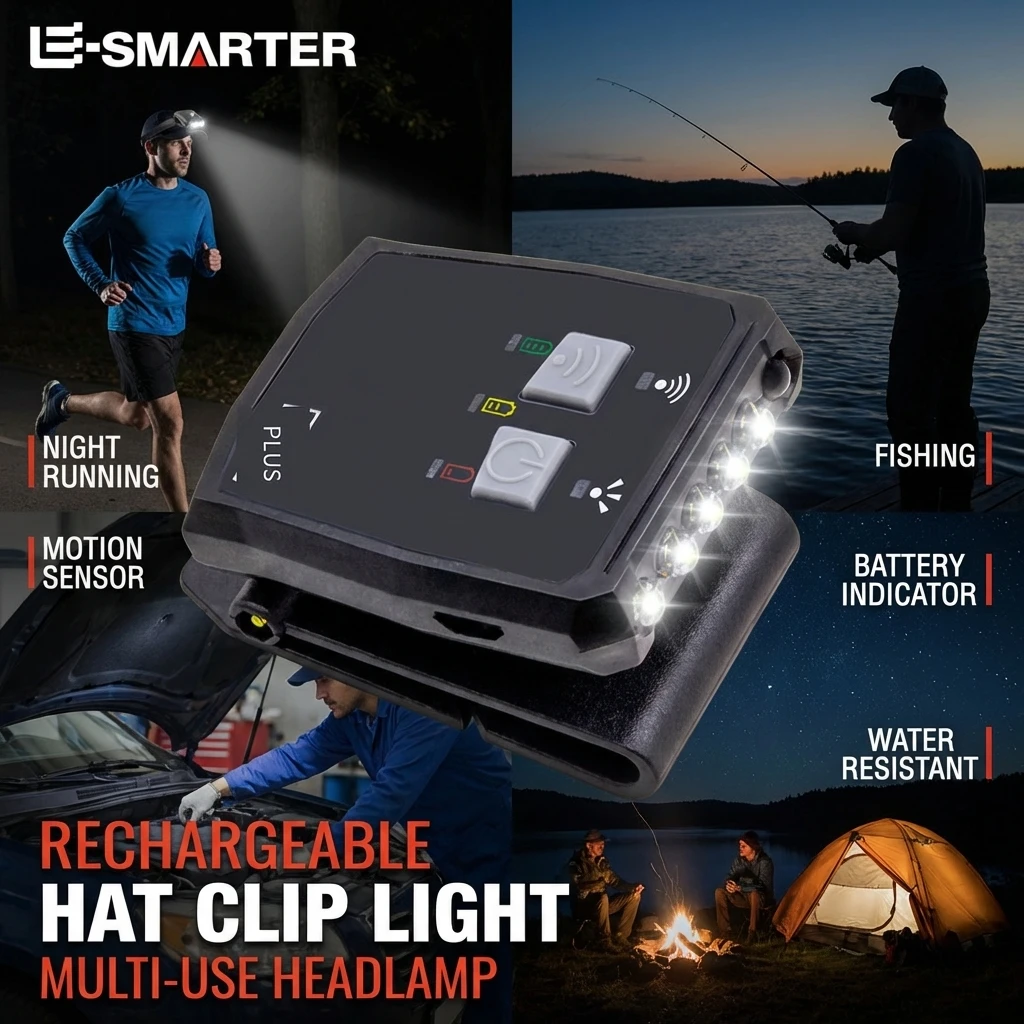 Waterproof Hands-Free Hat Light Flashlight LED Headlamp Clip On Cap Lights Rechargeable Cap Flashlight Clip for Fishing Camping