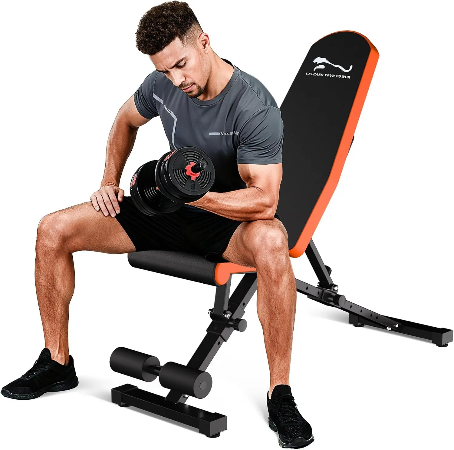 Garvee Verstellbare Hantelbank für das Heimtraining, 800 lbs Tragkraft, Trainingsbank mit Decline-/Flach-/Incline-Positionen für Brust, Schultern, Arme, kompakte und faltbare Kraftbank