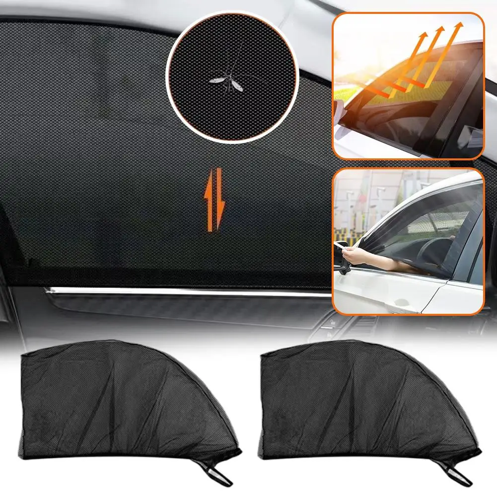 2PCS Universal Car Window Mesh Sunshade, Breathable Mosquito Net for Side/Rear Windows, UV Protection Insect Screen Curtain