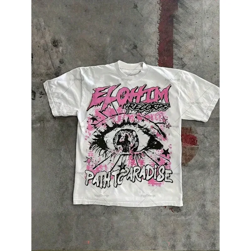 تي شيرت dd54Punk Street Y2k برقبة دائرية من القطن الخالص مطبوع عليه حروف فضفاضة بأكمام قصيرة ملابس على الموضة على طراز الهيب هوب
