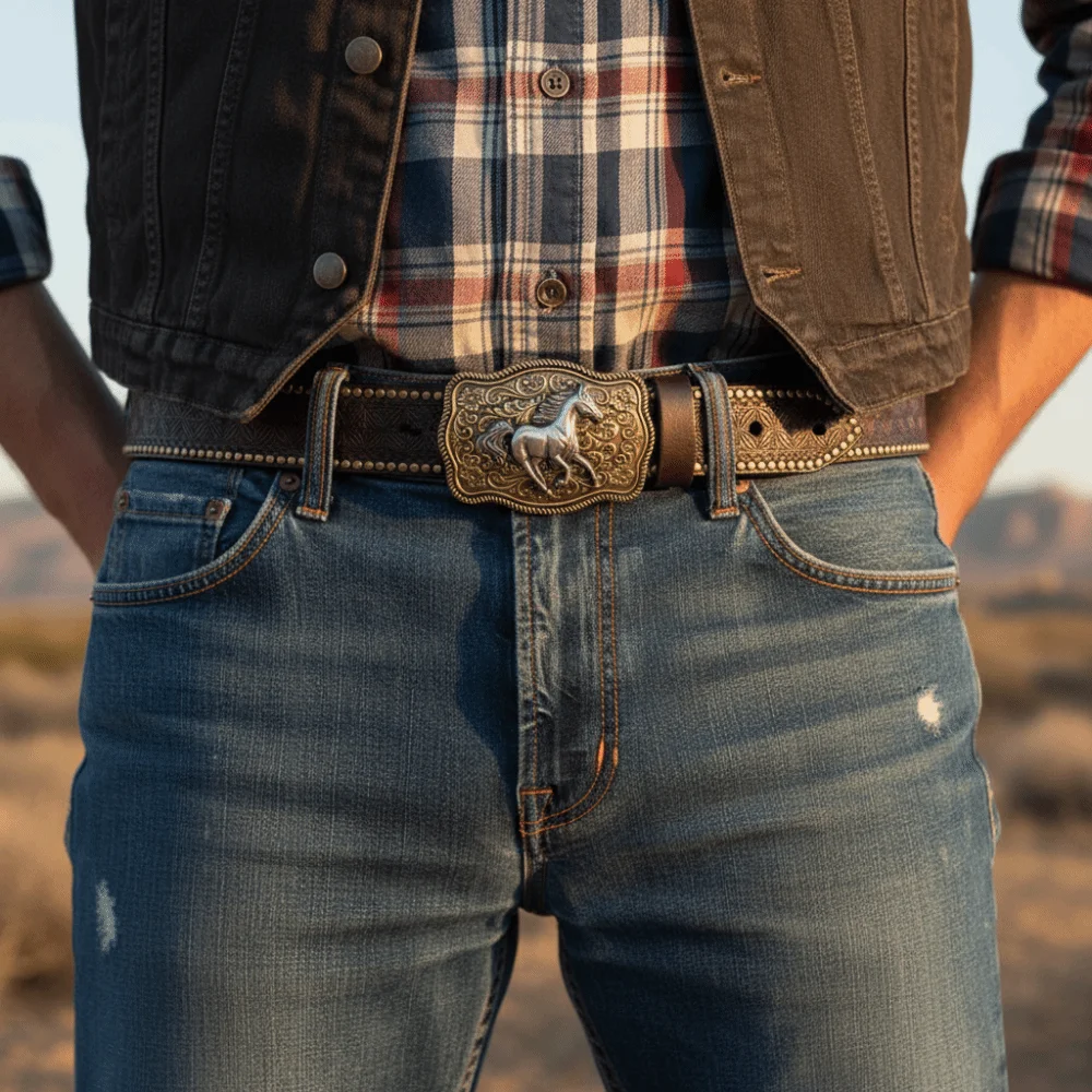New Fashion Carved Western Cowboy Belt Luxury Design Horse Buckle Embossed Rivet Belt Trendy Brand Waistband For Women Man