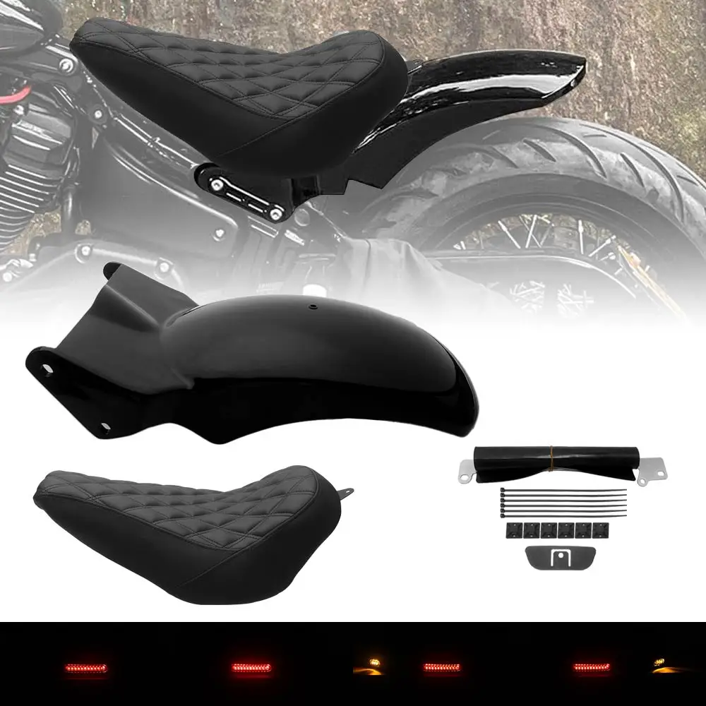 

1Pc Rear Fender And Seat For Harley Softail Street Bob Fat Bob Slim Low Rider Sports Glide 180-200Mm Tires 2018-2023 Vivid Black