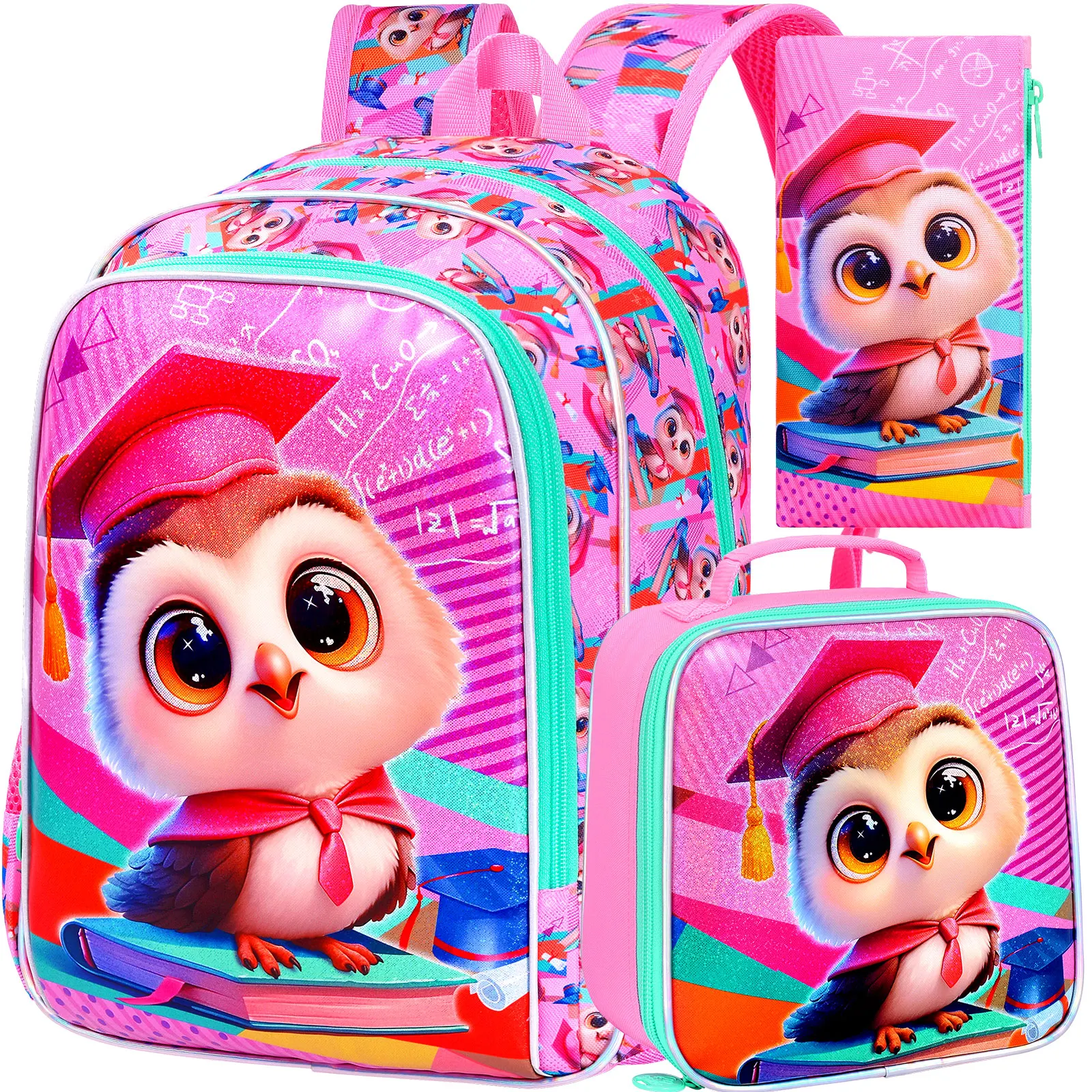 

Рюкзаки AGSDON из 3 предметов для девочек, рюкзак для детей начальной школы 16 дюймов, сумки для книг и ланч-бокс для дошкольников