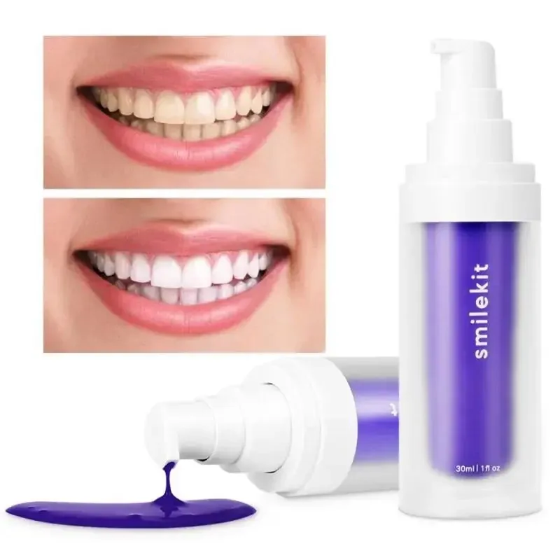 V34 30ml SMILEKIT Purple Whitening Toothpaste Remove Stains Reduce Yellowing Care For Teeth Gums Fresh Breath Brightening Teeth