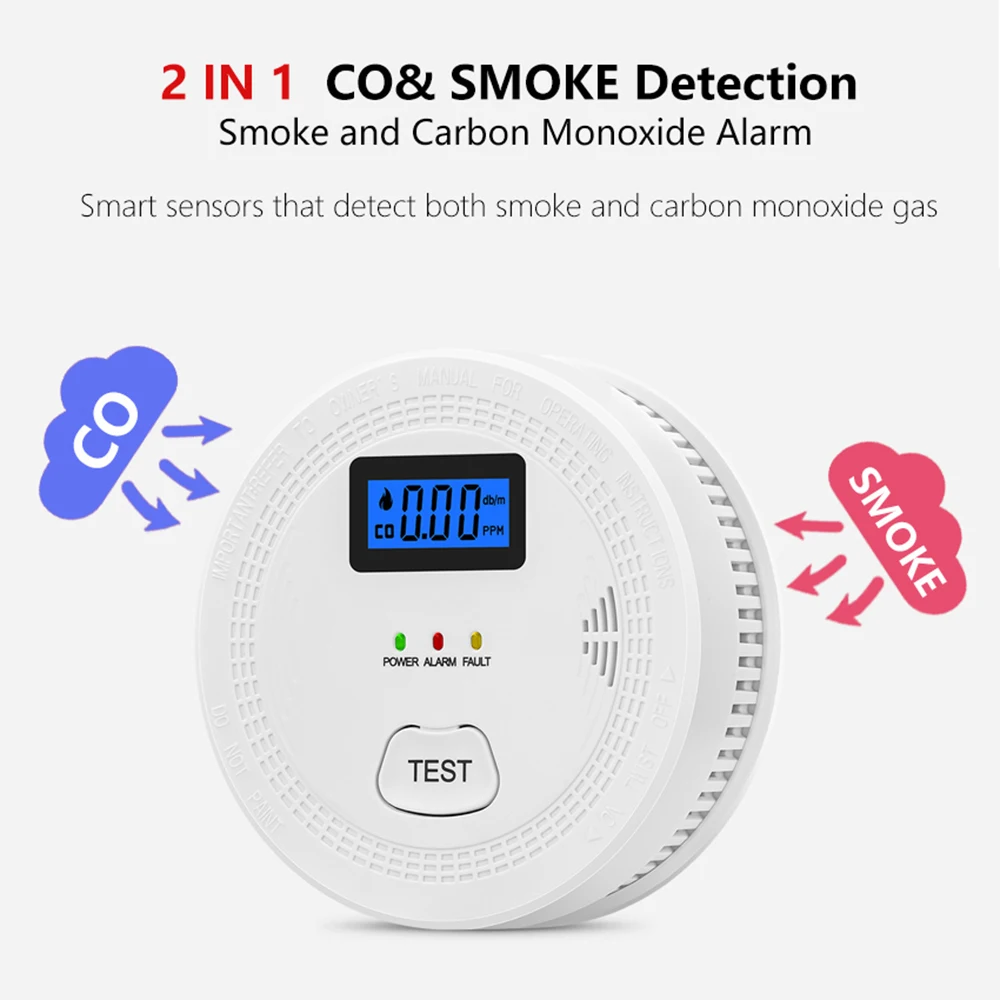 Smoke and Carbon Monoxide Detector Sensors Smart Smoke Detector Sound Light Alarm Ant-RFI Automatic Warning Smoke Alarm Detector