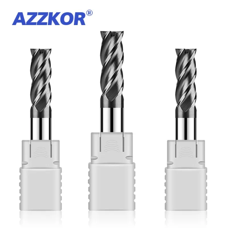 AZZKOR HRC55 4-Flute Flat End Mills Tungsten Steel Carbide Black Nano Coating Milling Cutter CNC Mechanical Machining Endmills