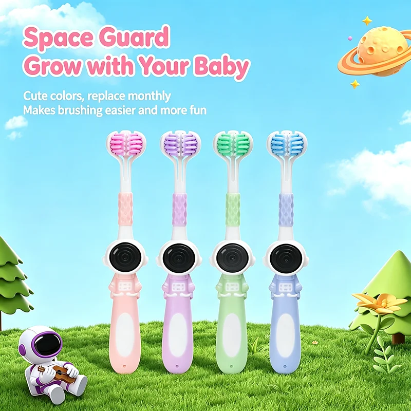 4PCS Multi-Pack 3-Sided Toothbrush for Kids – Soft Bristles, Efficient Clean, Fun Way to Brush, Children Oral Care Set