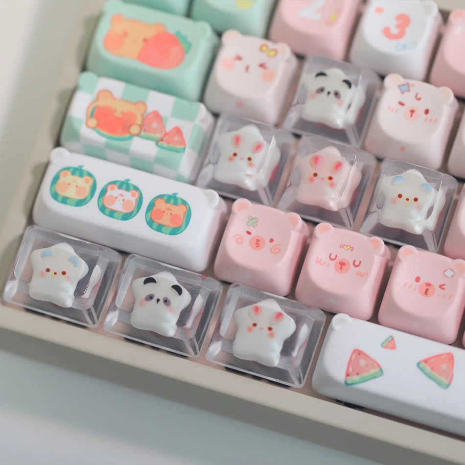 

4pcs Keyboard Directional Keycaps Game Backlight Resin Supplemented Key Rabbit Panda Five Pointed Star Pink Cross Axis Keycaps