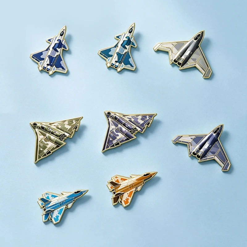 Cartoon Fighter Jet Design Brooch Aviation Lover Metal Badges Camouflage Plane Pin DIY Clothing Bags Hat Scarf T-shirt Accessory
