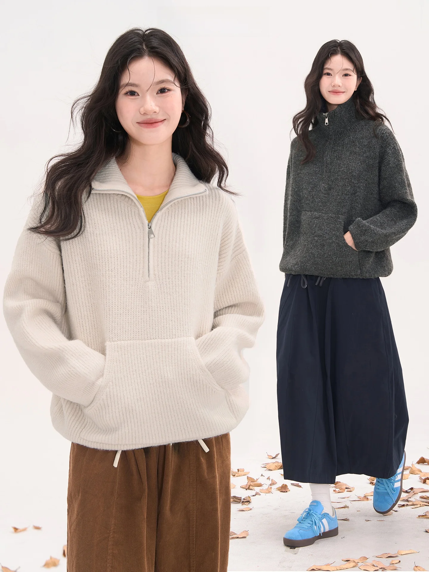 

Thiened High Collar Knitted Woolen Sweater f Zipper Fem Winter Warm Outerwear Heme 3 Woolen Casual Faion Top