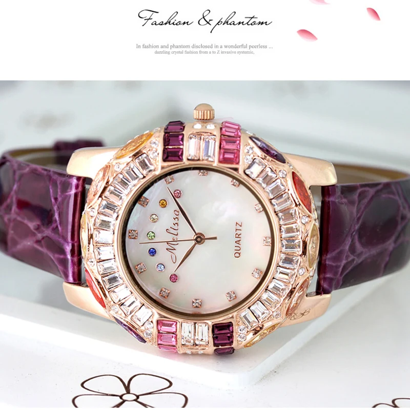 MELISSA Japan Miyota Quartz Sapphire Women's Watches Luxury Brand Waterproof Austria Crystal Diamond Leather Ladies Clock F1546