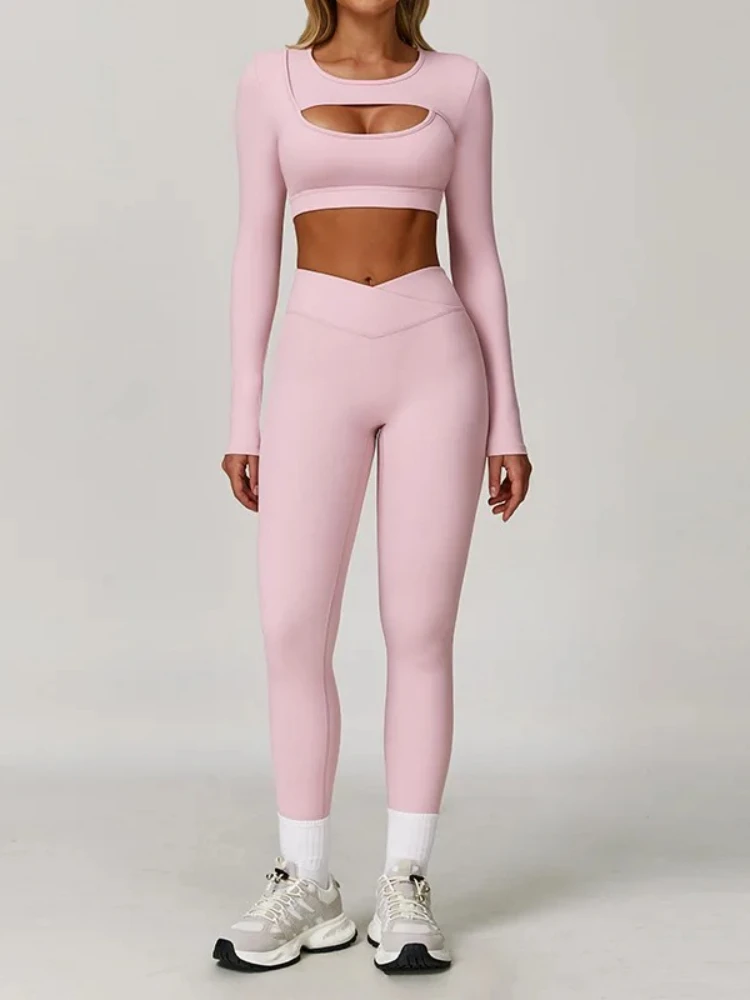 Women 2 Piece Yoga Set Long Sleeve Workout Tracksuit Gym Sportswear Athletic Wear Fitness Bra Top Legging Sports Clothes