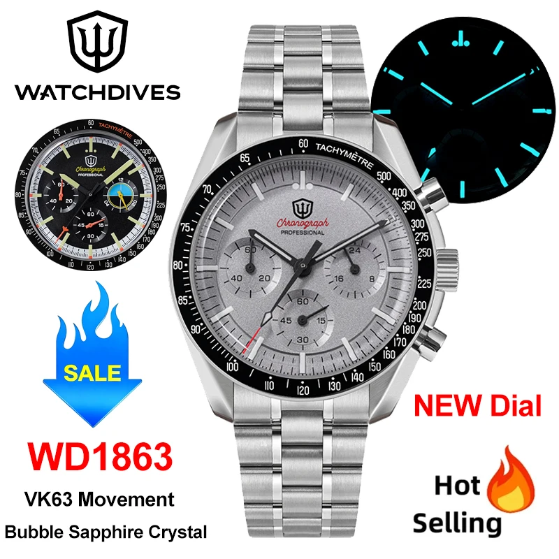 Watchdives WD1863 Quartz Watches NEW Dial Space Pilot VK63