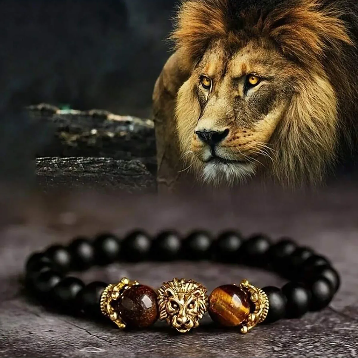Malachite Tigers Eye Bracelet Women Men Couple Handmade Lion Leopard Beads Bangles Cool Gift for Husband Brother Pulseras Mujer