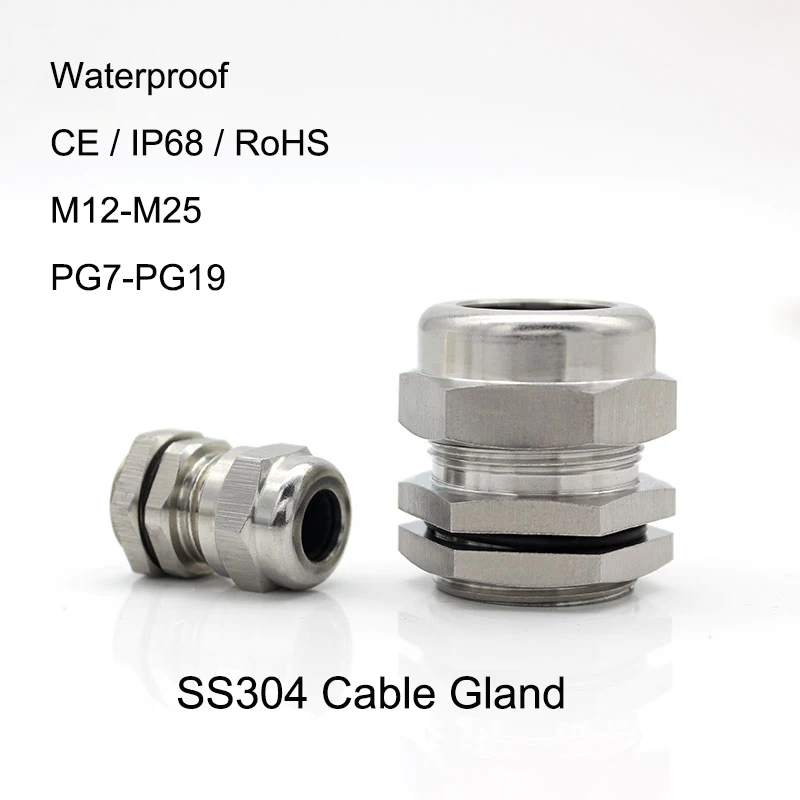 Stainless Steel 304 Metal Waterproof Cable Glands M8 M10 M12 M16 M20 M22 M30 Thread Cord Grips Wire Fixing Seal Joint