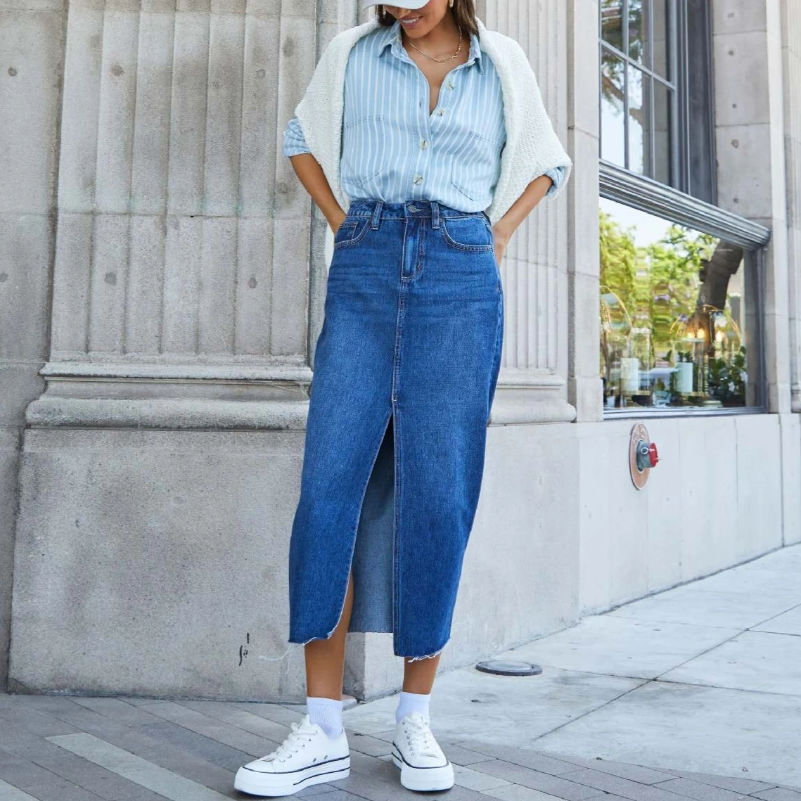 

Джинсовая длинная юбка 2026 года для женщин, винтажная, с разрезом, с высокой талией, с эффектом потертости, с карманами на пуговицах, летняя, в стиле Y2K, уличная мода, А-силуэт, панк