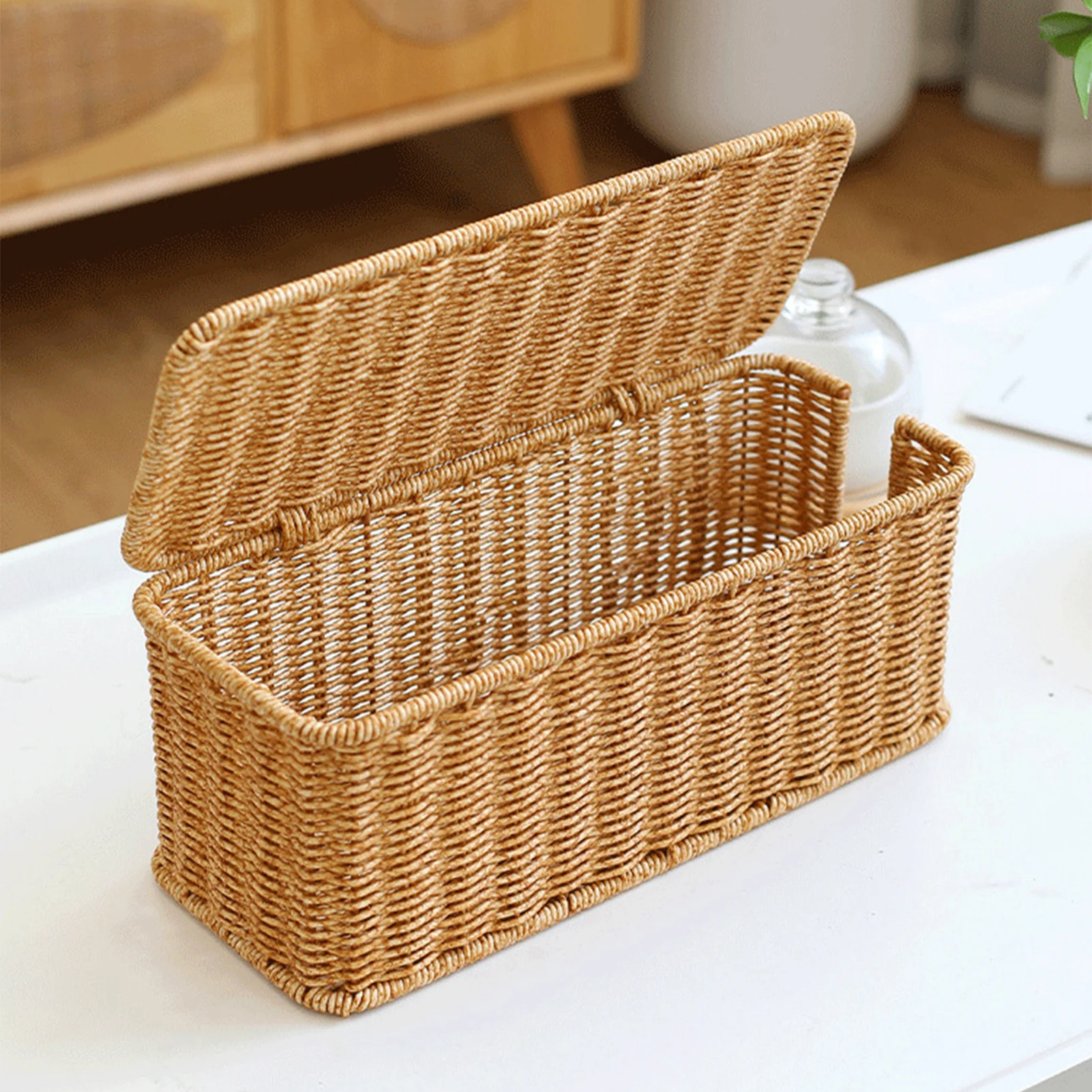 Hand-Woven Charging Station Storage Box Cable Management Basket for USB Cables Data Cables Organizer