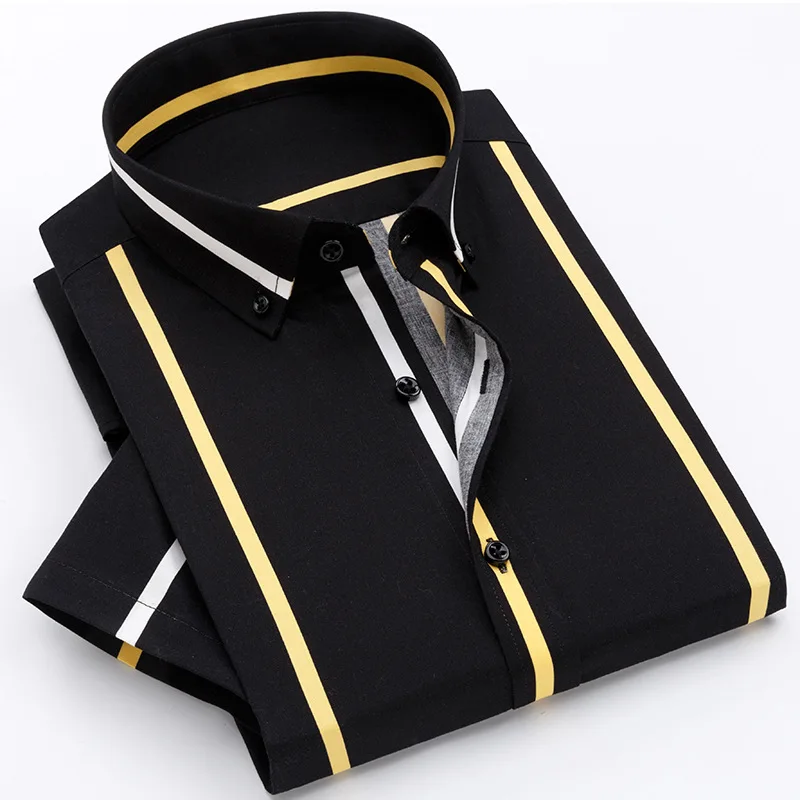 Fashion Nice Men's Casual Shirts Leisure Design Striped Men's Social Shirts 100% Cotton Print Short Sleeve Men's Dress Shirts