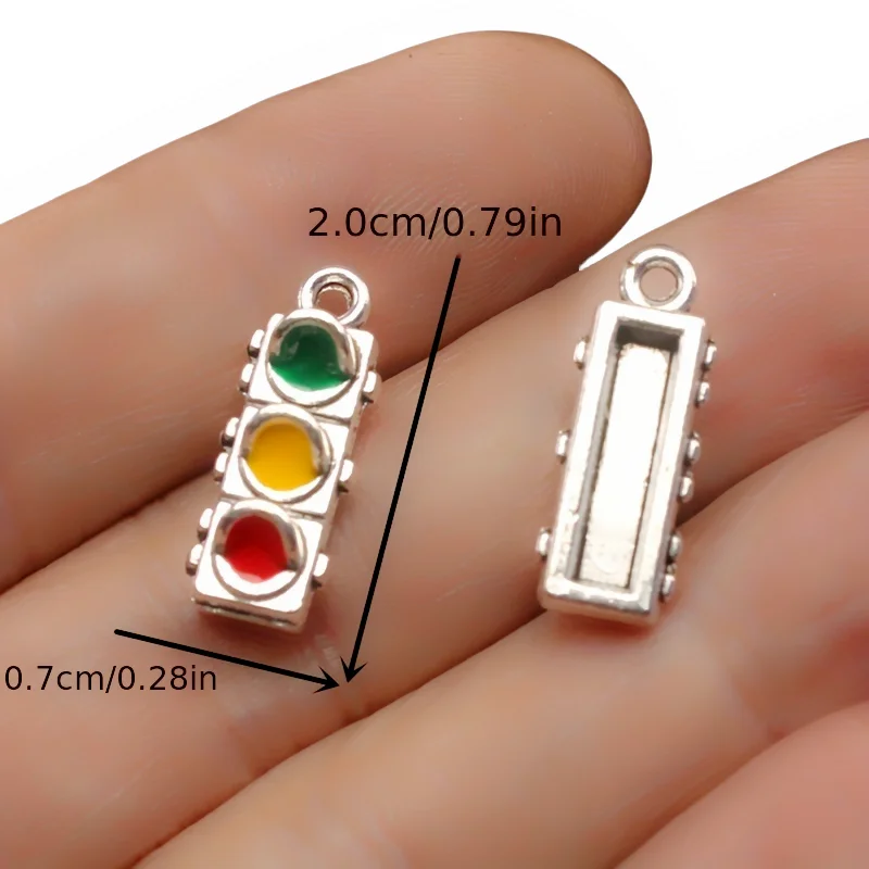 10pcs Silver Plated 3D Enamel Traffic Light Alloy Pendant DIY Charms Hip Hop Bracelet Earrings Jewelry Carfts Making P810