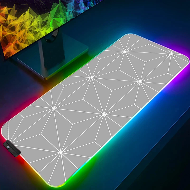 Muismat Gamer LED PC Computer Zachte Bureaumat Geometrie Patroon Toetsenbord Pad RGB Laptop Anime Gaming Accessoires Muismat Tapijt