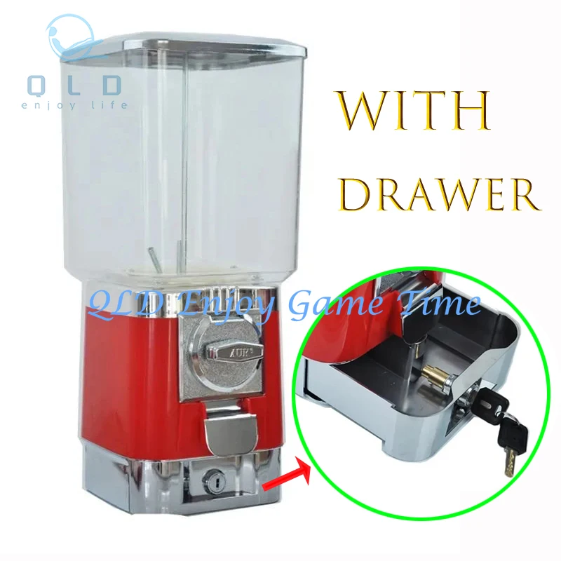 آلة بيع كبسولات Gumball عالية الجودة تعمل بقطع النقود المعدنية، لعبة كروية 28-35 مم ATM، وظيفة بنك العملات المعدنية، دعم أساسي