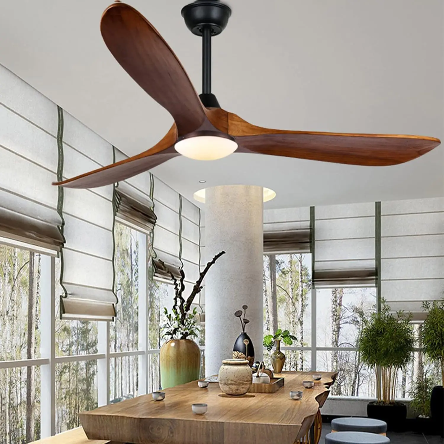 Farmhouse Rustic Ceiling Fans with Lights, 60 inch Outdoor Ceiling Fan for Patios with Light, 3 Blades Wood Ceiling Fan Damp