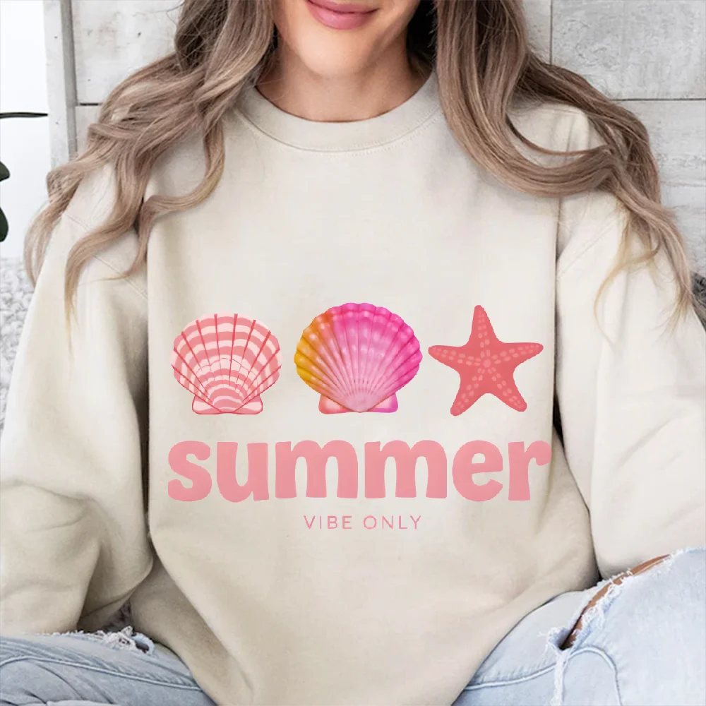 

Oversize Sweatshirt Summer Shells Starfish Print Y2k Clothes Beach Graphic Casual Wear Trendy Seasonal Design Fun Sweatshirt
