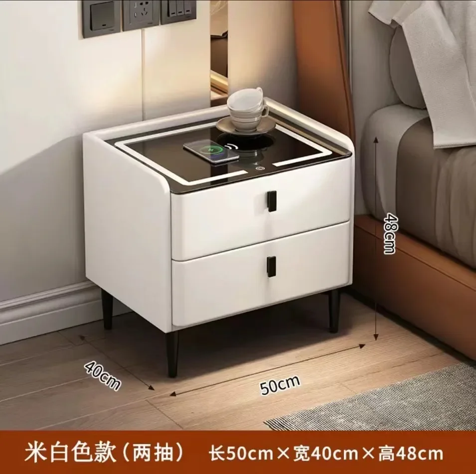 smart bedside table modern light luxury power strip wireless charging audio fingerprint unlock solid wood bedroom