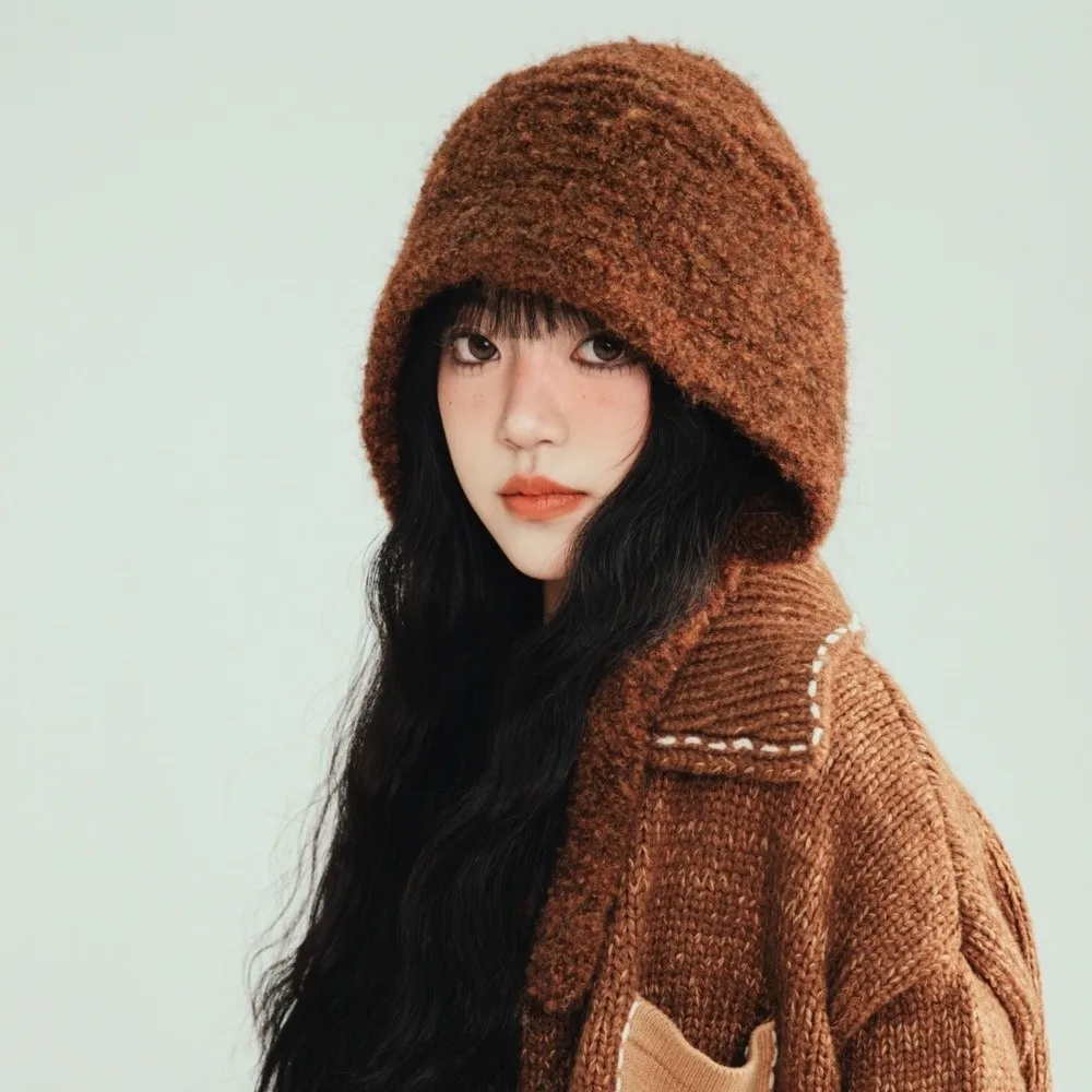 

Acrylic Fibers Knitted Hooded Cap Double Side Triangular Neck Collar Beanies Cap Thickened Korean Style Winter Neckerchief Hat