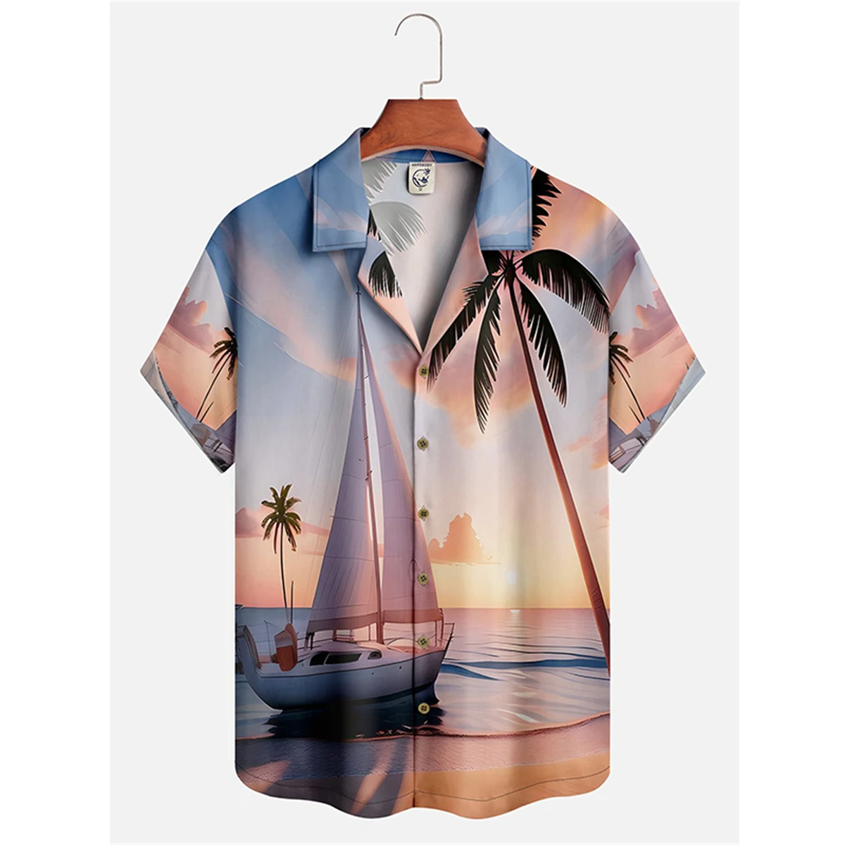 

Hawaiian Shirt Man 3D Coconut Tree Gradient Dusk Pattern Casual Shirt Harajuku Fashion Oversized Tops Print Pink Men's Clothing