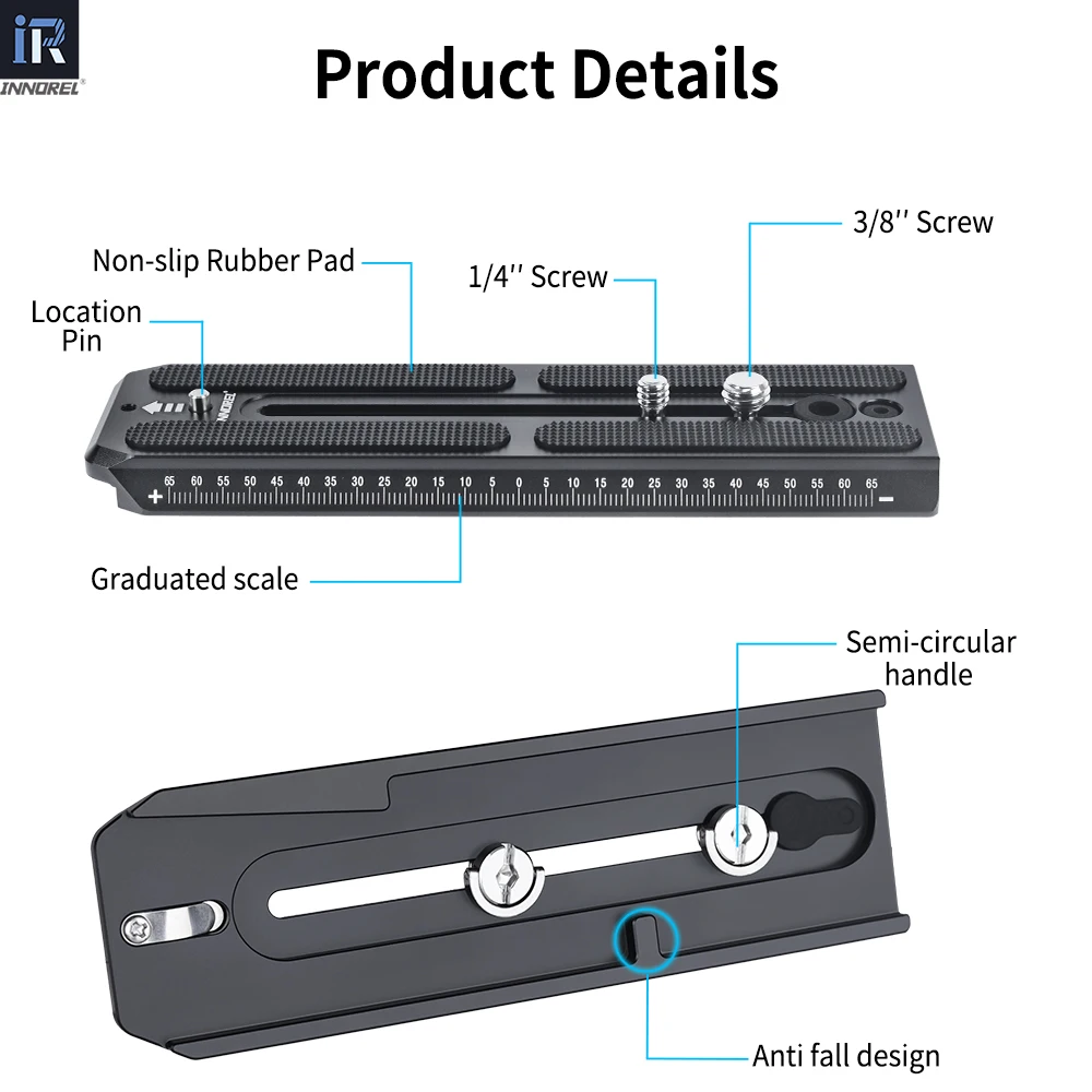 Pelat Rilis Cepat INNOREL QV160, untuk Monopod Tripod Kamera Kompatibel dengan Kepala Cairan Video Seri Manfrotto 501PL, Lebar 50Mm