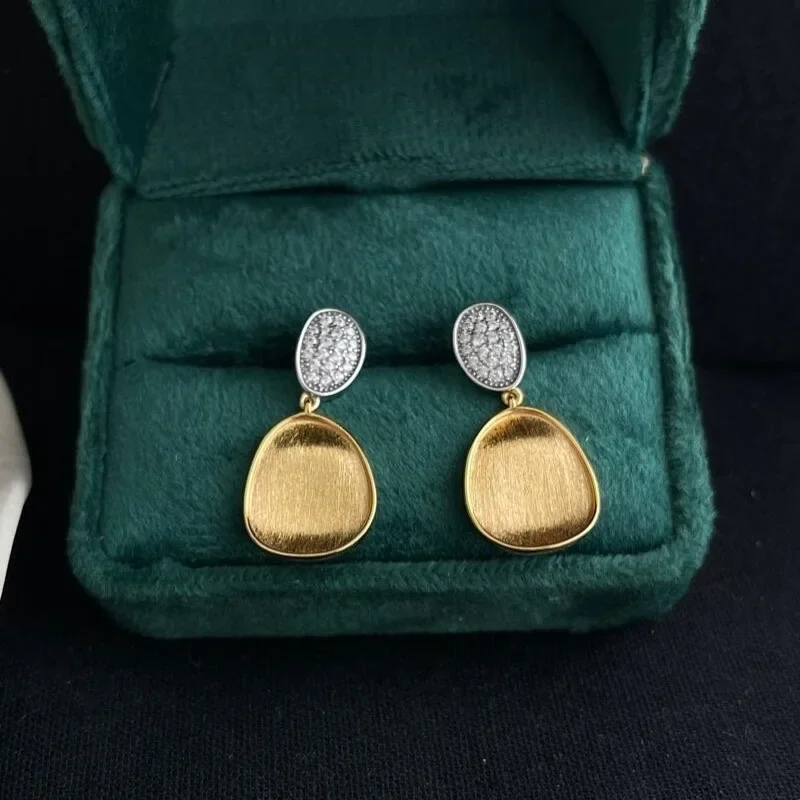 Simple Classic water wave geometry earings stud glossy Retro oval diamond inlay brushed earrings for women jewelry gift