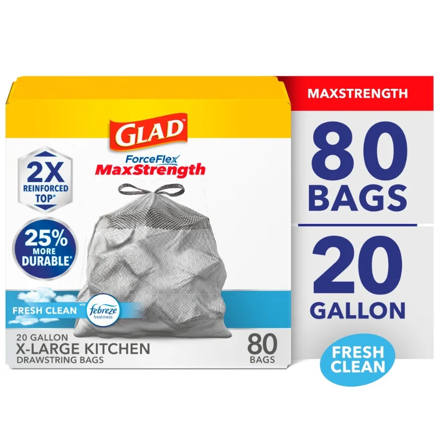 

20-Gallon Scented Forceflex MaxStrength Tall Kitchen Drawstring Trash Bags with Fresh Clean Scent and Febreze Freshness Ideal f